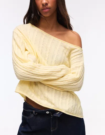 Bershka Cable-knit Sweater In Yellow
