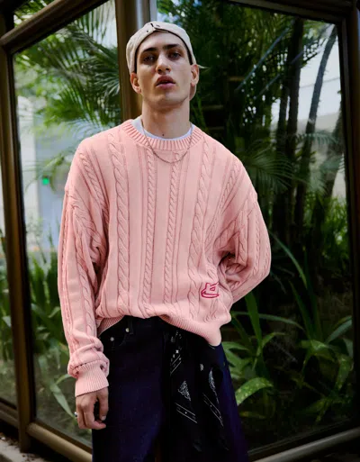 Bershka Cable-knit Crew Neck Sweater In Pink