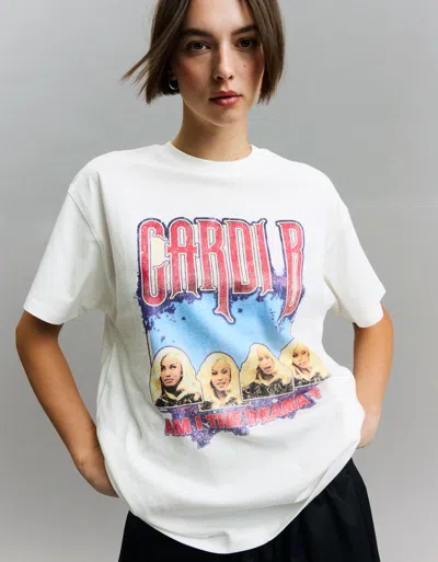 Bershka Cardi B. Print Short Sleeve T-shirt In White