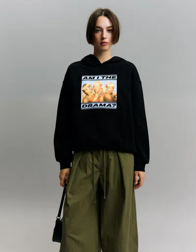 Bershka Cardi B Printed Hoodie In Black