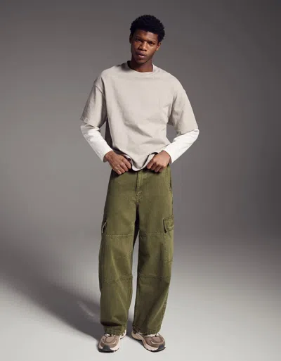 Bershka Cargo Parachute Jeans In Green