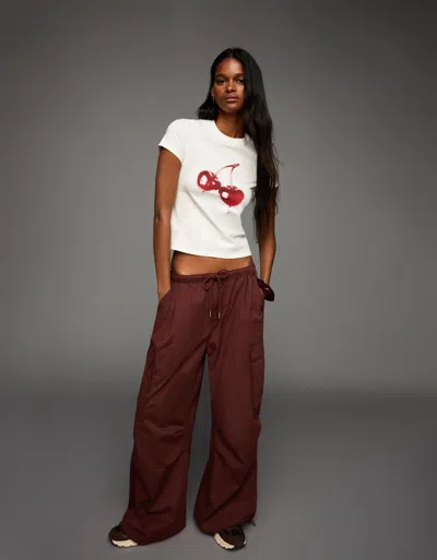 Bershka Cargo Parachute Pants In Brown