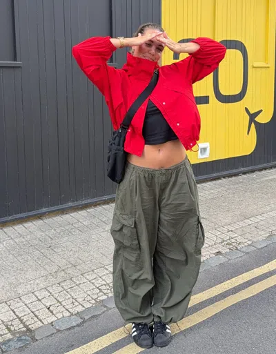 Bershka Cargo Parachute Pants In Green