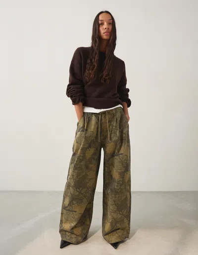 Bershka Cargo Parachute Print Trousers In Brown