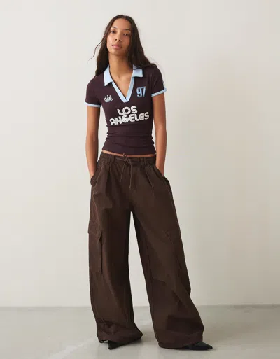 Bershka Cargo Parachute Print Trousers In Brown