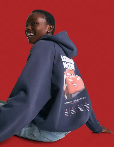 Bershka Cars Hooded Sweatshirt In Blue