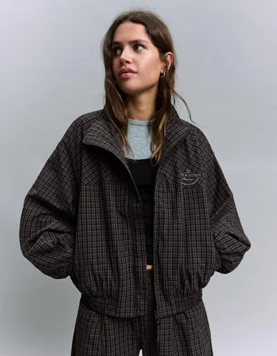 Bershka Check Print Jacket In Black