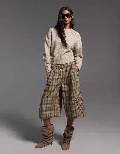 Bershka Checked Bermuda Shorts In Brown