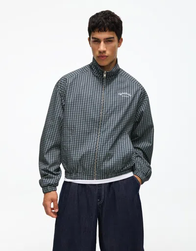 Bershka Checked Technical Jacket In Blue