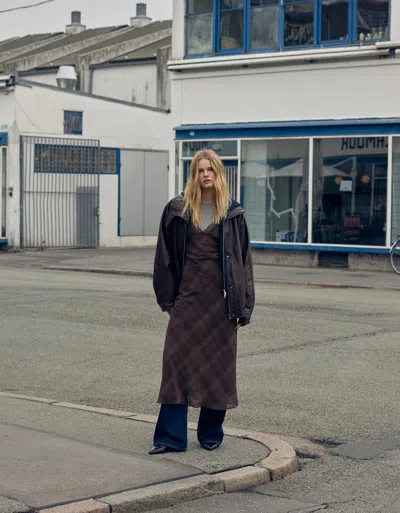 Bershka Chiffon Blond Lace Midi Dress In Brown
