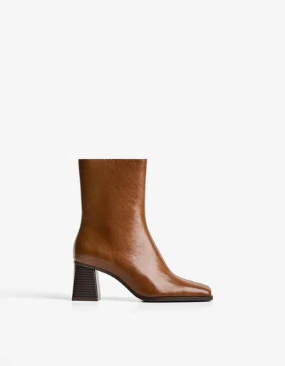 Bershka Chunky Heel Ankle Boots In Brown