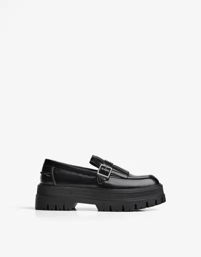 Bershka Chunky Sole Loafer With Buckle In Black