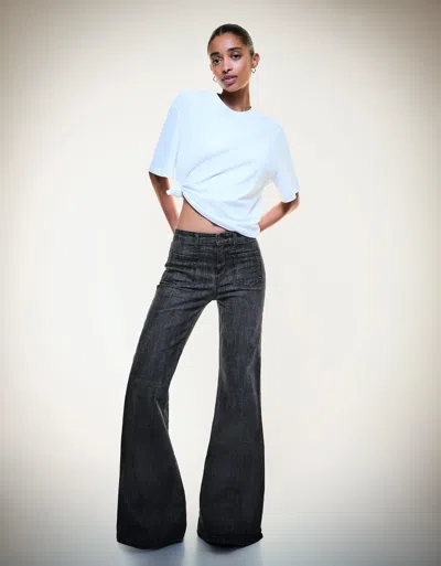 Bershka Comfort Flared Pocket Jeans In Black