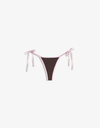 Bershka Contrast Bikini Thong In Brown