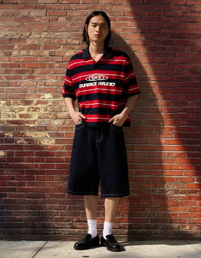 Bershka Contrast Denim Skater Bermuda Shorts In Black
