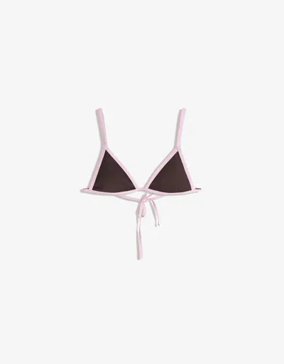 Bershka Contrast Triangle Bikini Top In Brown
