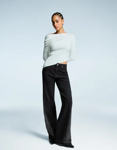 Bershka Contrasting Flared Jeans In Black