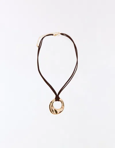 Bershka Cord Necklace With Pendant In Black