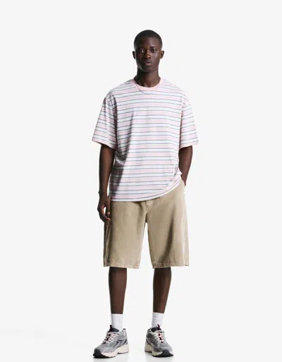 Bershka Corduroy Jogger Bermuda Shorts In Multi