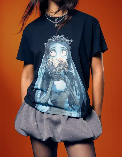 Bershka Corpse Bride Print Short Sleeve T-shirt In Blue