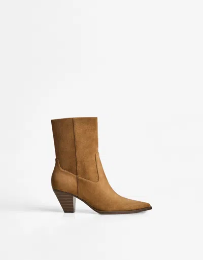 Bershka Cowboy High-heel Ankle Boots In Brown