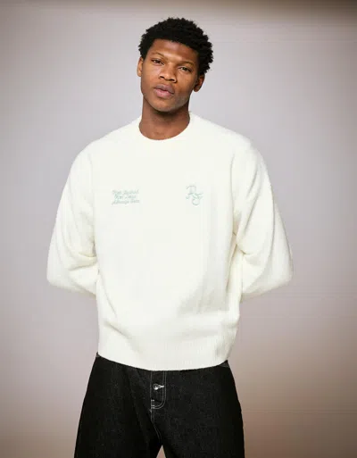 Bershka Crew Neck Print Sweater In White