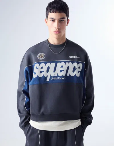 Bershka Crew Neck Printed Sweatshirt In Blue