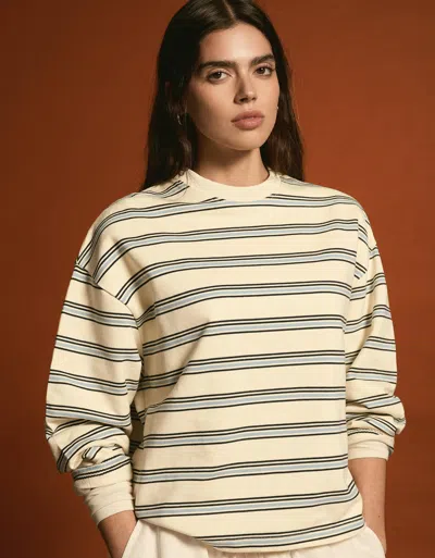 Bershka Crew Neck Striped Sweater In Neutral