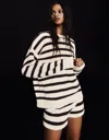 Bershka Crew Neck Striped Sweater In White