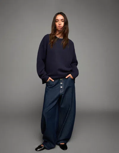 Bershka Crew Neck Sweater In Blue