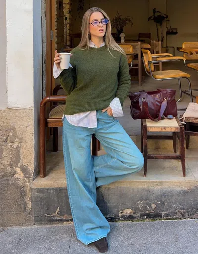 Bershka Crew Neck Sweater In Green