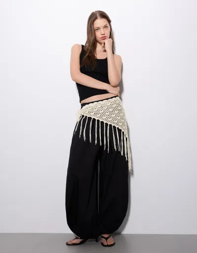 Bershka Crochet Wrap Skirt With Fringe In Gold