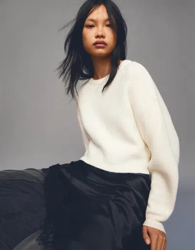 Bershka Cropped Faux Fur Sweater In White