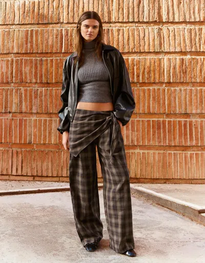 Bershka Darted Trousers With Scarf In Brown