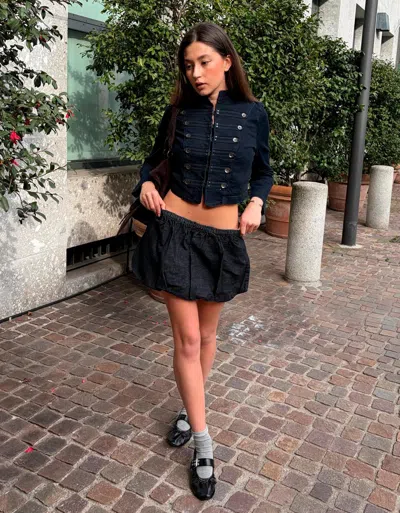 Bershka Denim Balloon Mini Skirt In Blue