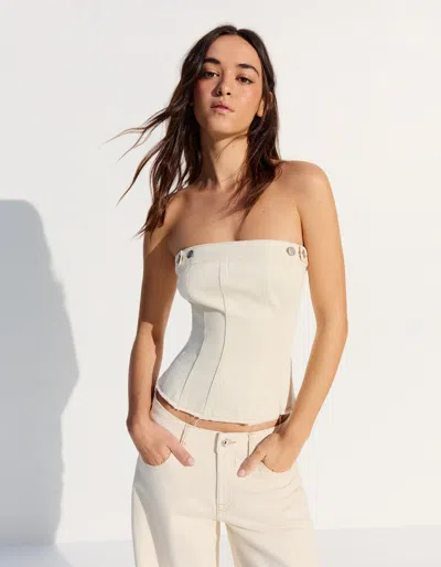 Bershka Denim Bandeau Top In White