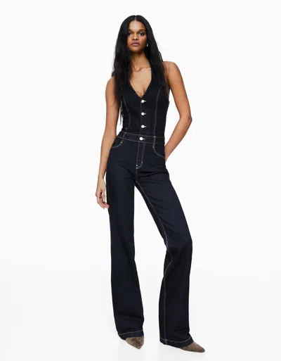 Bershka Denim Jumpsuit In Blue