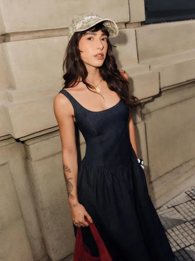 Bershka Denim Midi Dress In Blue