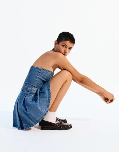 Bershka Denim Mini Dress In Blue