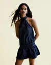 Bershka Denim Mini Dress In Blue