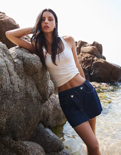 Bershka Denim Mini Skort In Blue