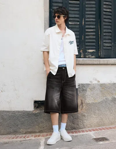 Bershka Denim Skater Bermuda Shorts In Black