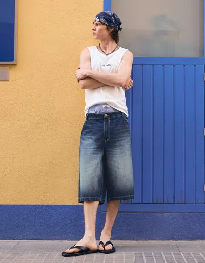 Bershka Denim Skater Bermuda Shorts In Blue