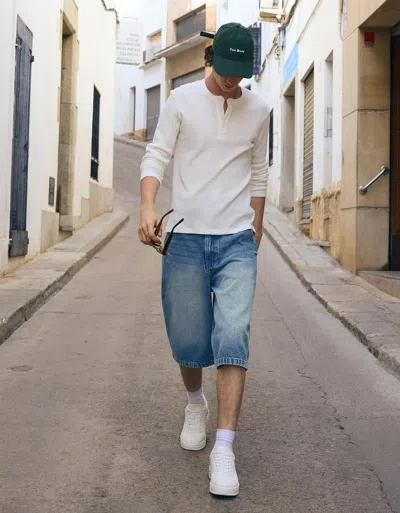 Bershka Denim Skater Bermuda Shorts In Blue