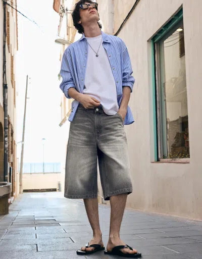 Bershka Denim Skater Bermuda Shorts In Gray
