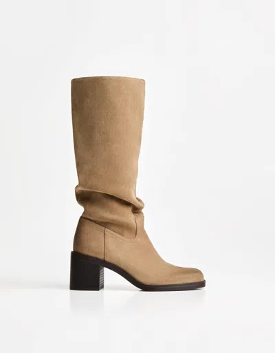 Bershka Distressed High-heel Boots In Brown