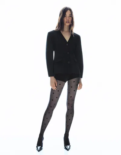 Bershka Dotted Mesh Tights In Black
