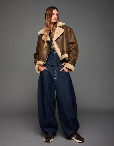 Bershka Double-sided Jacket In Brown