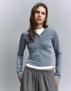 Bershka Draped Jacket With Hood In Gray