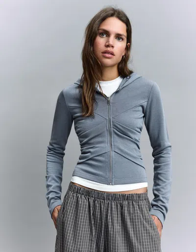 Bershka Draped Jacket With Hood In Gray